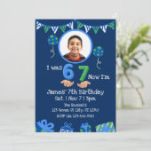 Was 6 Now 7, Blue Green Picture 7th Birthday Kaart (Staand voorkant)