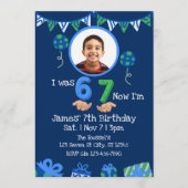 Was 6 Now 7, Blue Green Picture 7th Birthday Kaart (Voorkant)