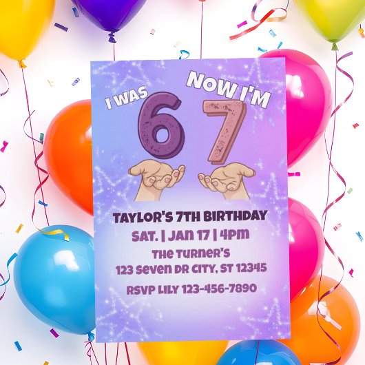 Was 6 Now 7, Pink Star 7th Birthday Kaart