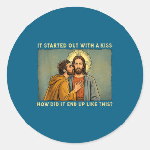 Was alleen een kus jesus & judas meme grappig ronde sticker
