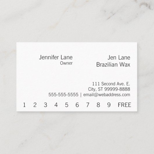 Was: Braziliaans/Bikini Wax Loyalty Card (Achterkant)