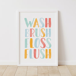 Was de borstelflens Blush kleurrijke badkamer Poster