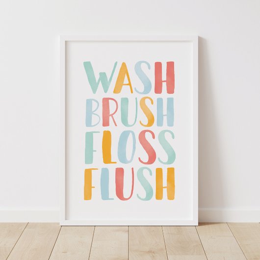 Was de borstelflens Blush kleurrijke badkamer Poster