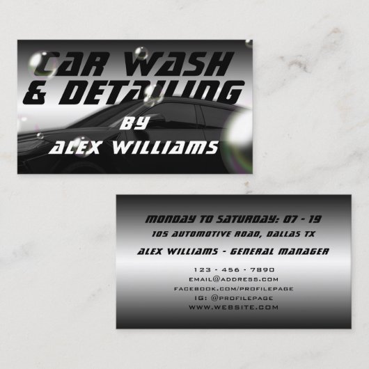 Was en details van de auto visitekaartje (Voorkant / Achterkant)