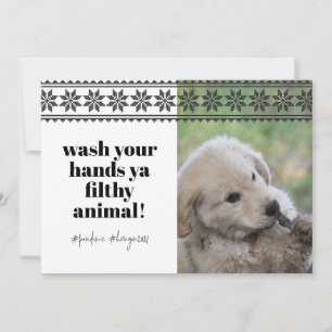 Was handen 2020 Grappige humor trui Cute hond foto Feestdagenkaart