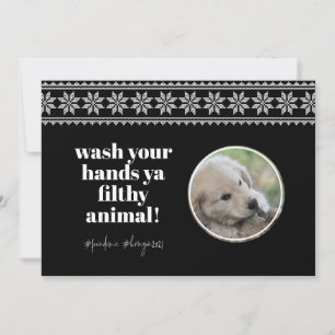 Was handen 2020 Grappige humor trui Cute hond foto Feestdagenkaart