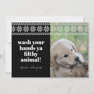 Was handen 2020 Grappige humor trui Cute hond foto Feestdagenkaart