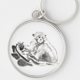 Was het schilderen van een aap jaar Zodiac Round S Sleutelhanger