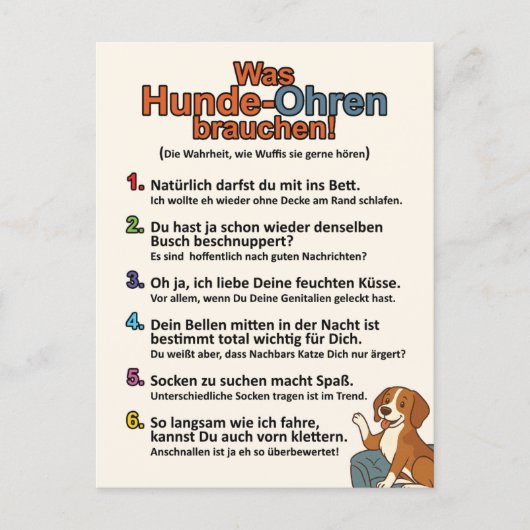 "Was Hundeohren brauchen"-Postkarte Briefkaart (Voorkant)