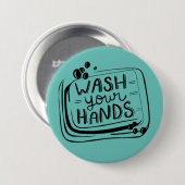 Was Je Handen Knop Ronde Button 7,6 Cm (Voorkant /achterkant)