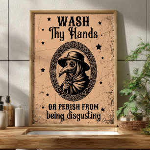 Was je handen of vergaan grappige badkamer kunst poster