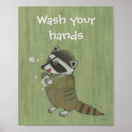 "Was je handen" Raccoon Animal Poster