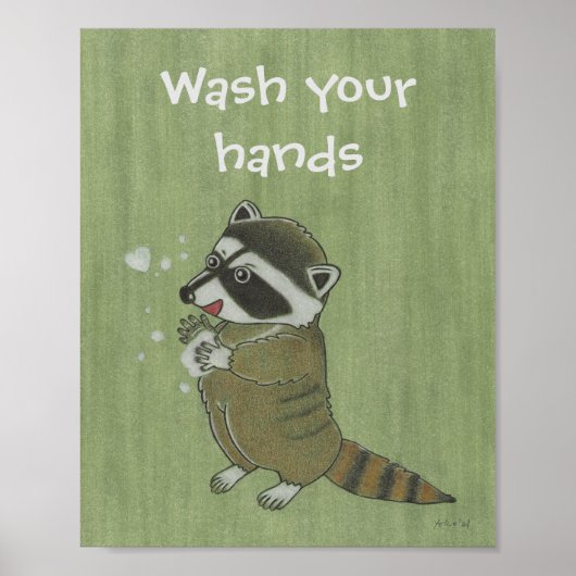 "Was je handen" Raccoon Animal Poster (Voorkant)