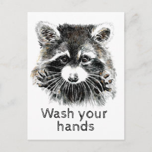 Was je handen, Raccoon Funny? Briefkaart