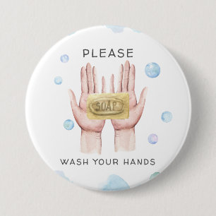 Was je handen Waterverf Illustratie Knop Ronde Button 7,6 Cm