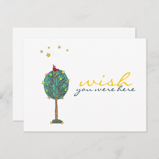 Was je maar hier Red Bird Shooting Star Design Briefkaart (Voorkant / Achterkant)