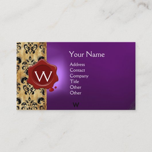 WAS LAK DAMAST PERKAMENT MONOGRAM VISITEKAARTJE (Voorkant)