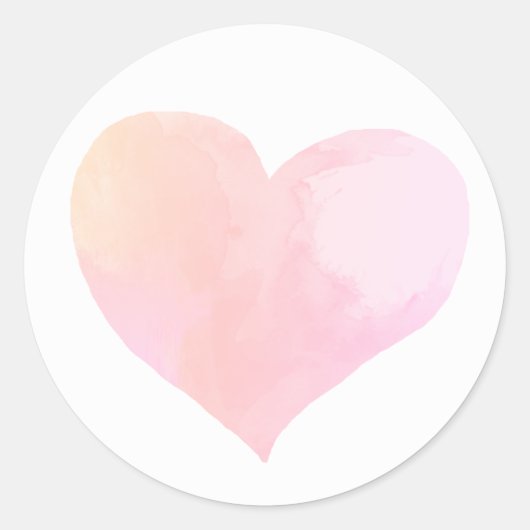 Was roze waterverf hart ronde sticker (Voorkant)