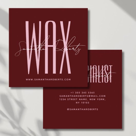 Was specialist modern typografie script rood vierkante visitekaartje