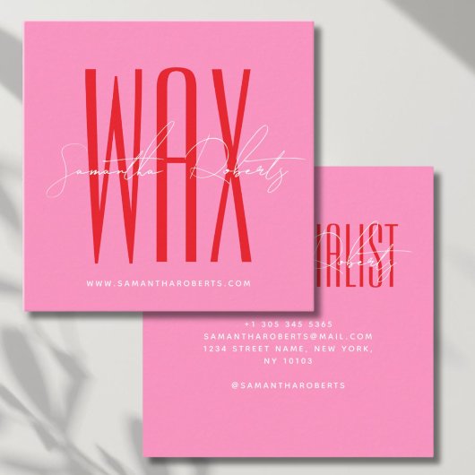 Was specialist moderne typografie script roze vierkante visitekaartje