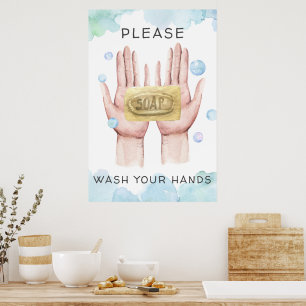 Was Uw handen Aquarel Illustratie Poster