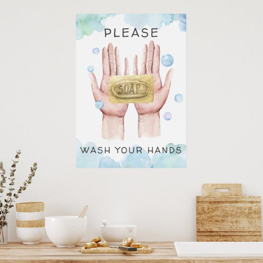 Was Uw handen | Aquarel Illustratie Poster (Keuken)