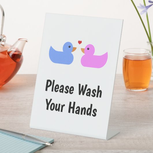 Was uw handen blauwe roze liefdeseend reclamebord met voetstuk (Insitu)