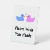 Was uw handen blauwe roze liefdeseend reclamebord met voetstuk (Voorkant)
