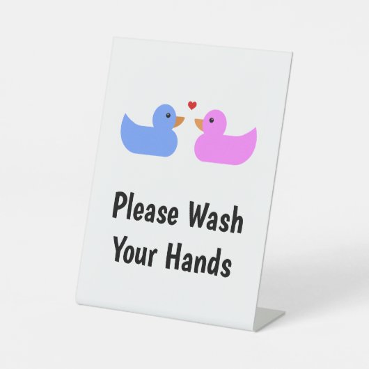 Was uw handen blauwe roze liefdeseend reclamebord met voetstuk (Voorkant)
