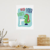 Was uw handen | Dino Bathroom Art Poster (Keuken)