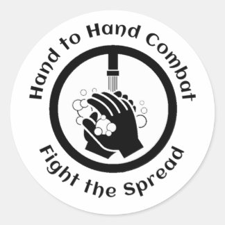 Was uw handen en stop de verspreiding ronde sticker