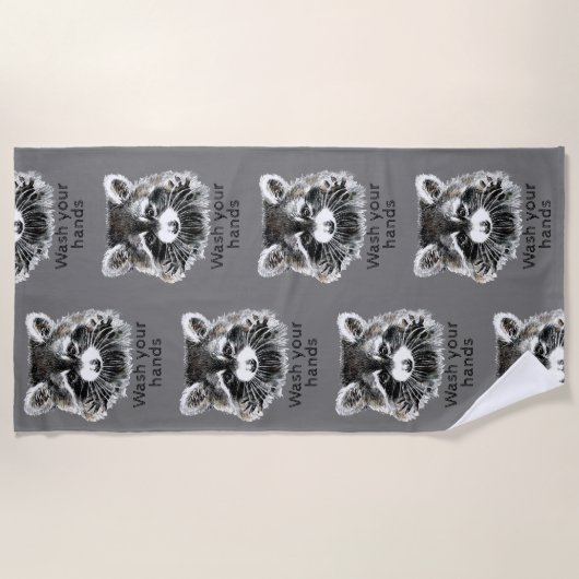 Was uw handen Fun Raccoon Animal Quote Art Strandlaken (Voorkant)
