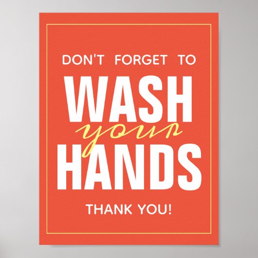 Was uw handen helder Oranje typografie Poster (Voorkant)