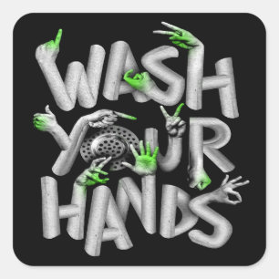 Was uw handen Hygiene Germs Vierkante Sticker