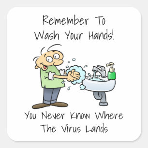 Was uw handen Hygiëne Herinnering Cartoon Vierkante Sticker