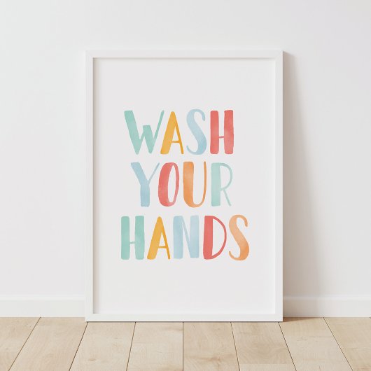 Was uw handen kleurrijke Kinder badkamer Poster