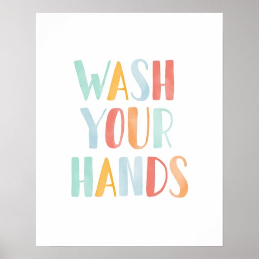 Was uw handen kleurrijke Kinder badkamer Poster (Voorkant)