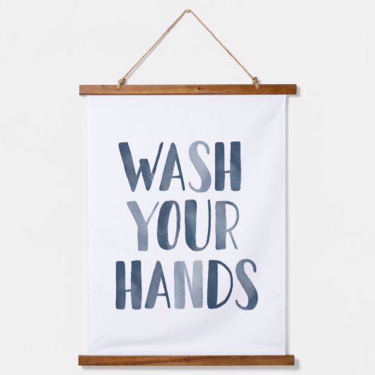 Was uw handen marineblauw Kinder badkamer Hangend Wandkleed (Voorkant)