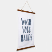 Was uw handen marineblauw Kinder badkamer Hangend Wandkleed (Gebogen)