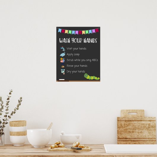 Was uw handen Poster voor kinderen (Keuken)