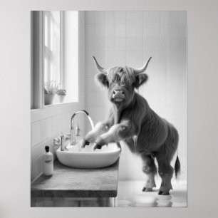 Was uw handen wassen Highland Koe badkamer Poster