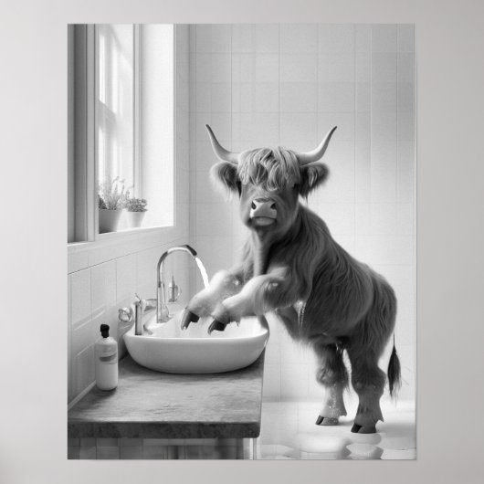 Was uw handen wassen Highland Koe badkamer Poster (Voorkant)