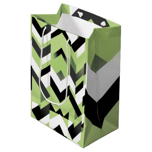 Wasabi Groen Stout Chevron Geometrisch Medium Cadeauzakje (Voorkant Gekanteld)
