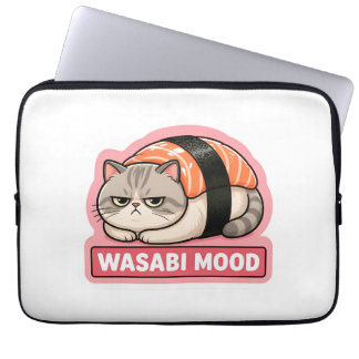 Wasabi Stemming Grappige Chagrijnige Kat Sushi Mem Laptop Sleeve