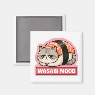 Wasabi Stemming Grappige Chagrijnige Kat Sushi Mem Magneet