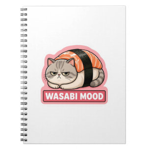 Wasabi Stemming Grappige Chagrijnige Kat Sushi Mem Notitieboek
