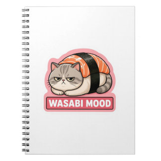 Wasabi Stemming Grappige Chagrijnige Kat Sushi Mem Notitieboek