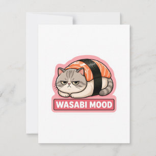 Wasabi Stemming Grappige Chagrijnige Kat Sushi Mem Notitiekaartje