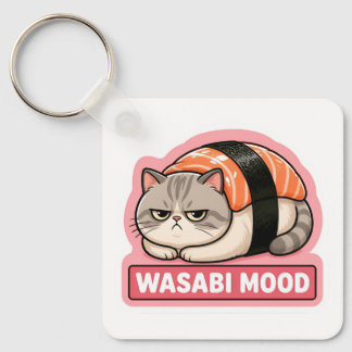 Wasabi Stemming Grappige Chagrijnige Kat Sushi Mem Sleutelhanger