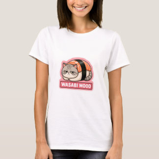 Wasabi Stemming Grappige Chagrijnige Kat Sushi Mem T-shirt
